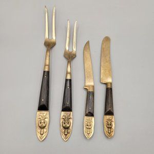 S Samran Rosewood Brass Siam Flatware Made in Thailand 4 Pieces